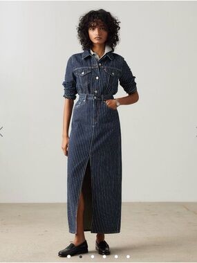 NWT Levis Ankle Column Skirt Womens Sz 33 Dark Wash Pinstripe Midi Skirt $98 RT